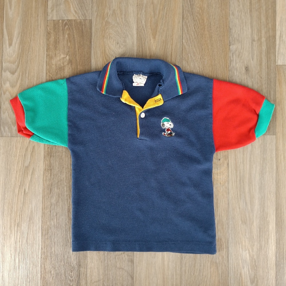 Snoopy Color‎ Block Polo Shirt Vintage 80s Boys Size 6 Cartoon Top Made in USA